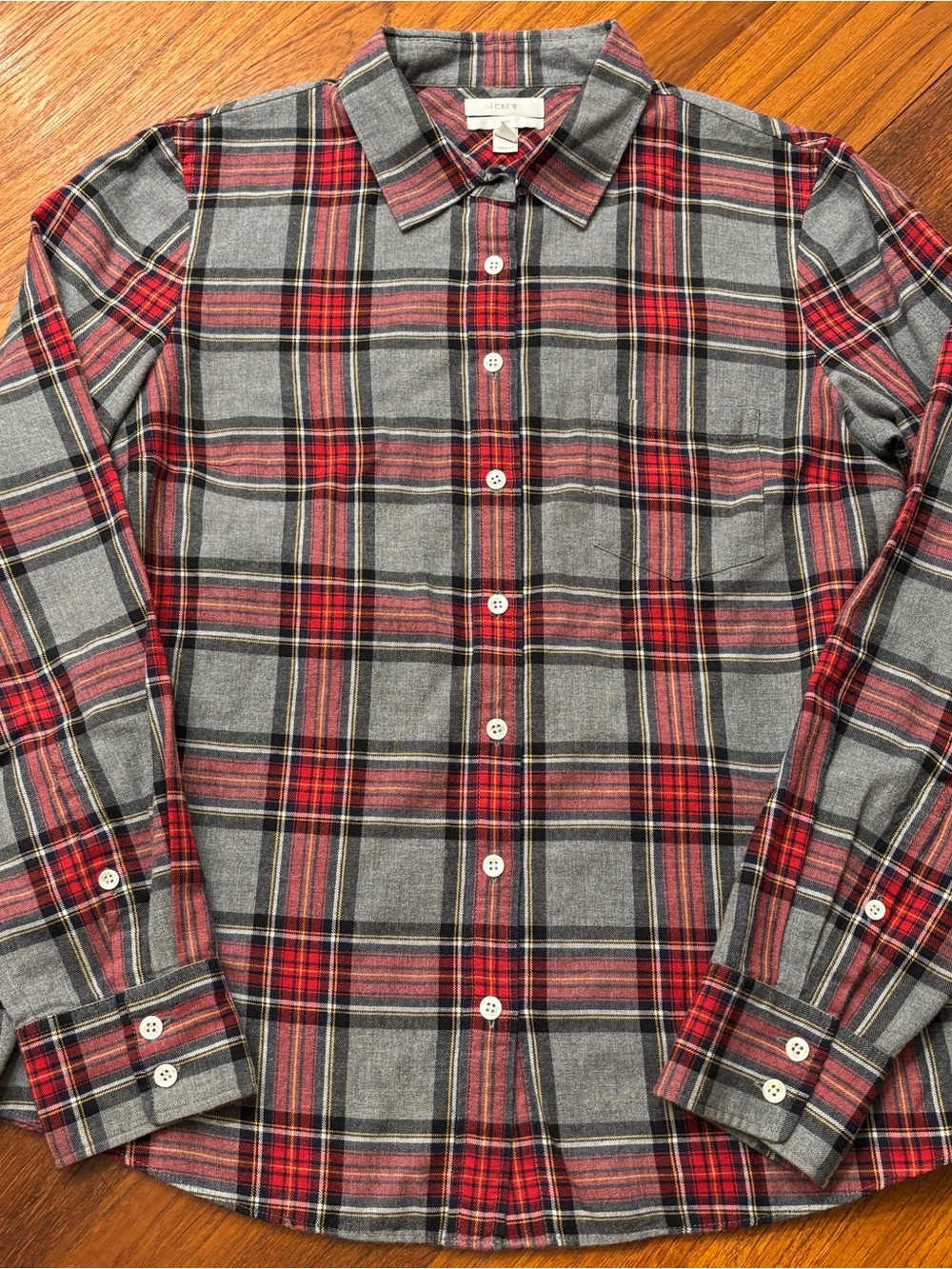J. Crew Gray and Red Plaid Button-Down Shirt